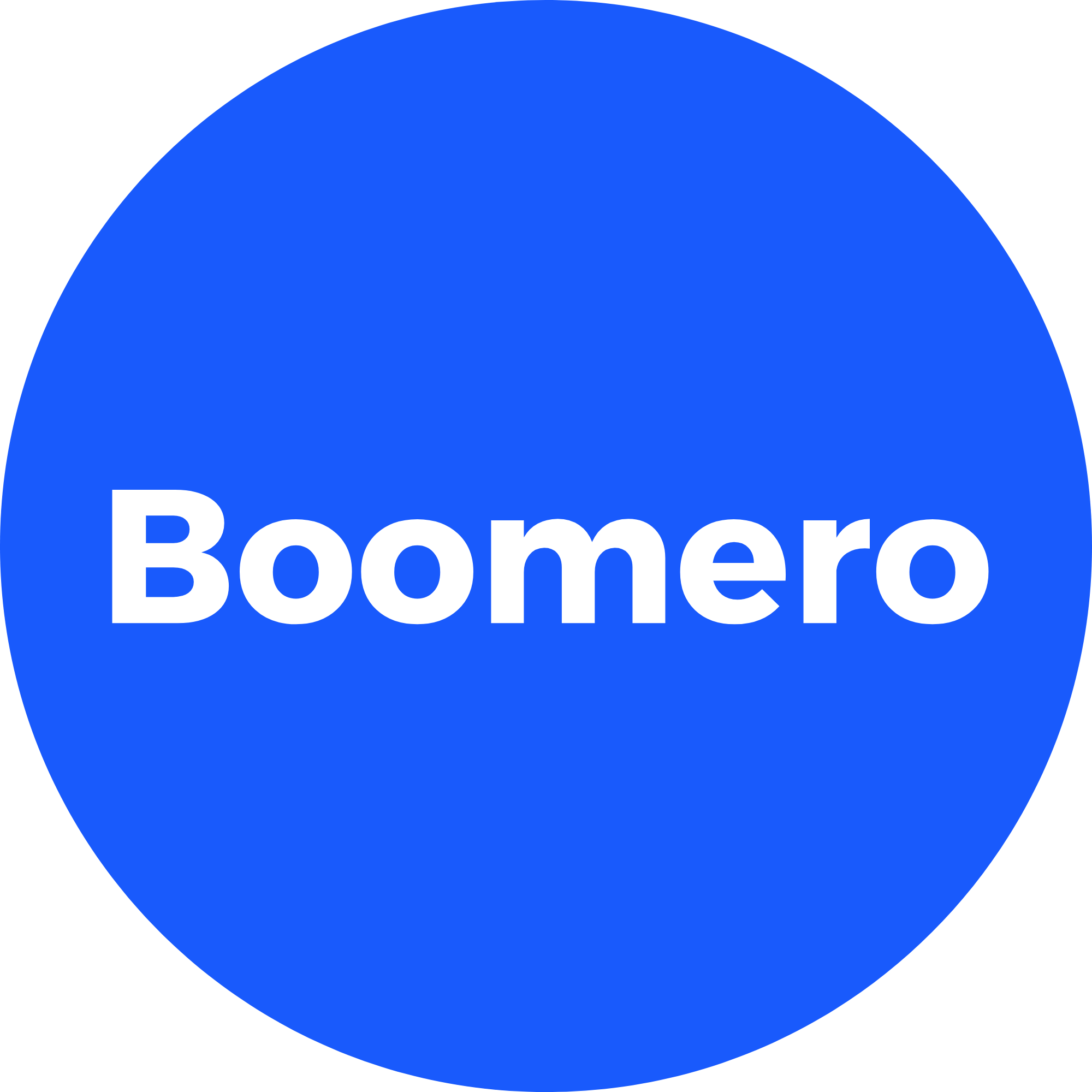 Boomero Logo, blauer Hintergrund weißer Schriftzug